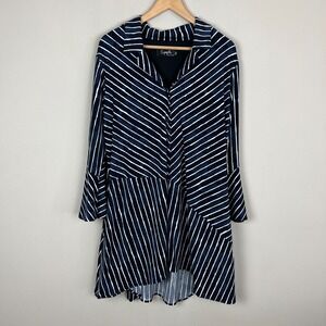 Sympli Tunic Top Womens 12 Blue Stripe Button Up Liquid Knit‎ Jersey Lagenlook